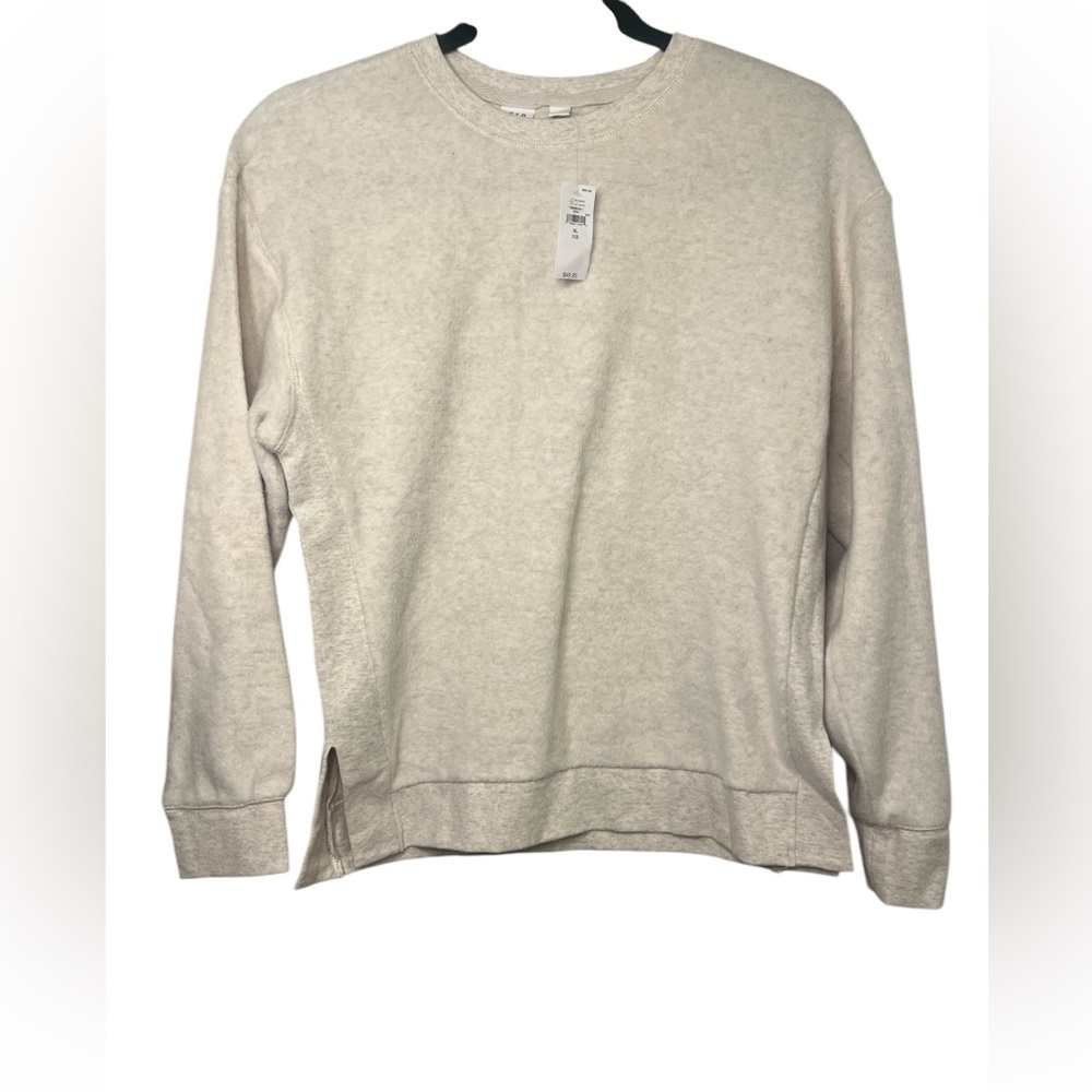 Gap Kids Brushed Fleece Sweatshirt With Side Slits Size XL Oatmeal Heather Beige